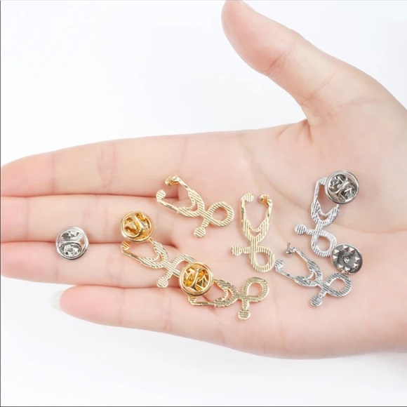 Stethoscope Lapel Scrub Nurse Pin Silver Gold Pink - Picture 10 of 13